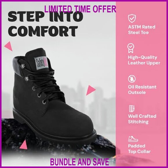 Steel Toe Work Boots Waterproof Slip Resistant Lightweight Nubuck Leather Size - Picture 4 of 7